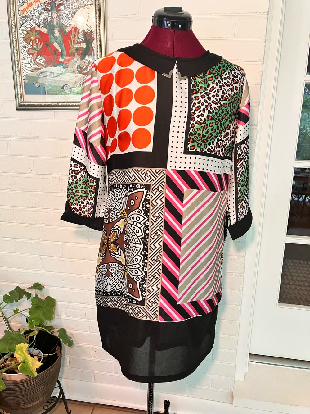 Grifflin Paris Vintage Patchwork Print Shift Dress Size L